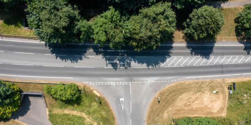 Aerial view of a road with a T-Junction